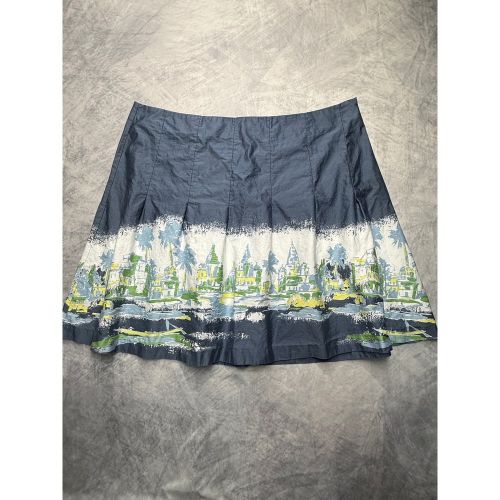 vtg y2k Old Navy Tropical Village Print Pleated Cotton Mini Skirt womens Sz 20